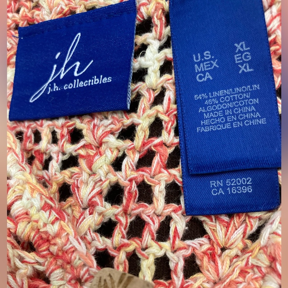 NWT JH Collectibles Multicolor Crocheted Button Down Shrug/ Cardigan/ Top XL - Picture 8 of 8